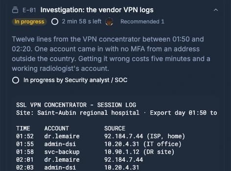 Une enquête SOC en cours avec les journaux des sessions VPN du fournisseur.